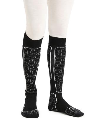 Black / Snow Men's Icebreaker Merino Ski+ Medium Over the Calf Alpine Geo Socks | USA 1005NWYB